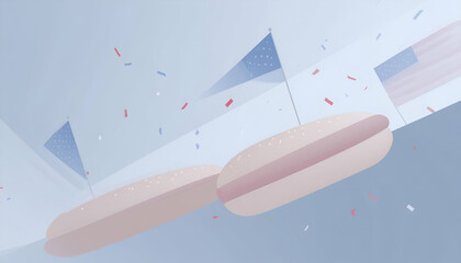 Two hot dogs on a light blue background. Abstract art style.