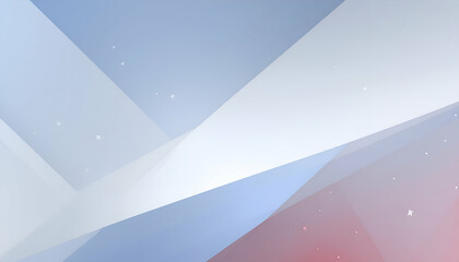 Abstract geometric shapes in shades of blue and white create a minimalist background.