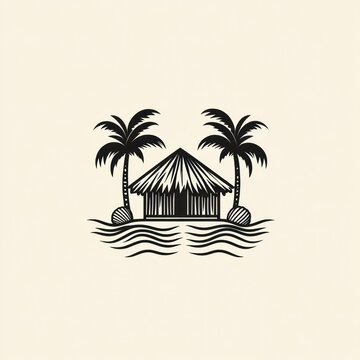 recommend clip art: Tropical hut beach paradise ocean waves illustration design