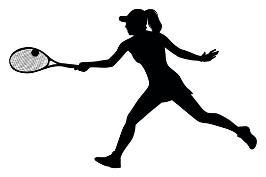 Female tennis player silhouette in action hitting the ball with a racket