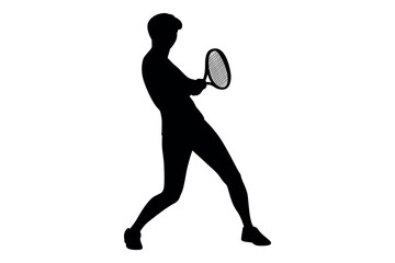Silhouette of a male tennis player hitting a forehand shot with a racket