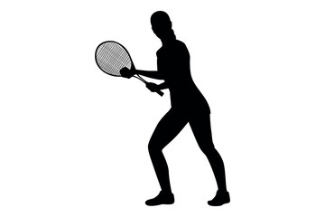 Silhouette of a female tennis player preparing to hit a tennis ball