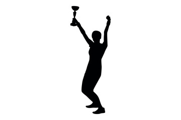 Silhouette of a triumphant person raising a trophy in celebration of victory