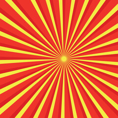 Yellow and red banner with Sun rays, yellow comic background. 