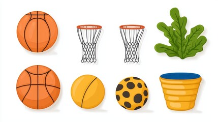 Pixel Art Sports Equipment Illustration Basketballs, Hoops, and More