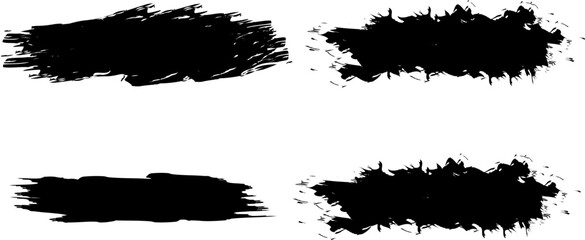 Black Ink Brush Strokes Grunge Texture Design Elements Art on transparent Background