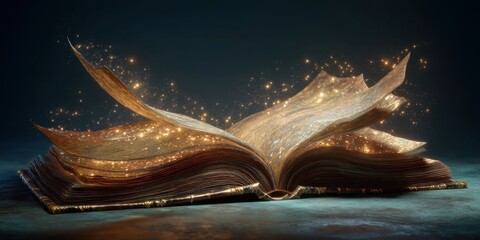 Open Spell Book with Glowing Pages and Mystical Energy