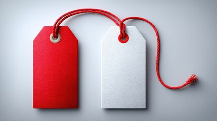 Two white and red tags displayed together in a clean and modern flat style illustration for best seller promotions