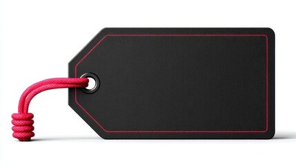Elegant black luggage tag with a vibrant red string perfectly designed for travel and style in a flat illustration