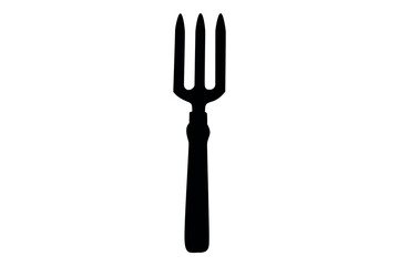 Simple black silhouette of a three tined fork on a white background