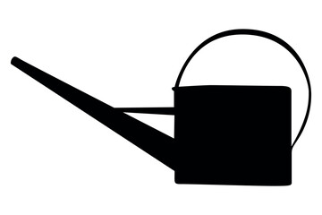 Simple black silhouette of a watering can on a white background