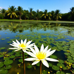 water lilies in the pond