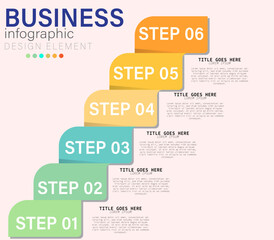 6 Stage or step Business Infographic Design Element with Curved Rectangles, Pastel Color Progression timeline 