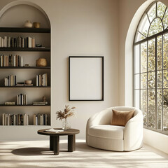 Empty Black Frame Mockup in Modern Living Room – Wall Art