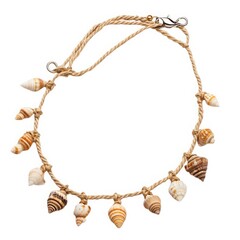 Seashell anklet on rope with clasp isolated on white background