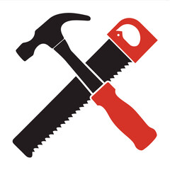 Hammer and Saw Crossed Vector Logo Design.