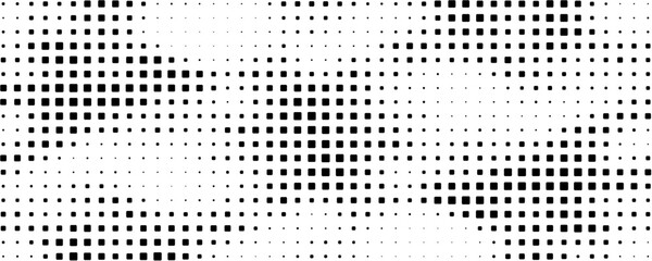 Halftone Square Pixels Pattern. Faded Shade Background. Grid Gradation BG. Black Screentone Diffuse Background. Overlay Texture. Abstract Pattern for Design Comic Prints. Vector Illustration.