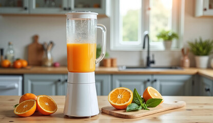 Compact blender with food processor functionality, perfectly suited for small kitchens. A space-saving appliance designed for versatile food preparation in modern home settings