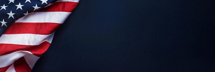 Obraz premium American flag gracefully waving against dark blue background Generative AI