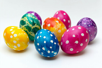 Obraz premium Vibrant dyed Easter eggs in bold colors for spring celebration Generative AI