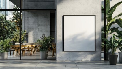 Modern cafe exterior with blank billboard (3)