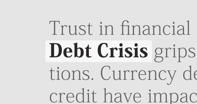Debt Crisis in the news titles across international media, changing media headlines with fiscal debt crisis theme, news overview, loop footage