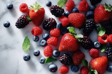 Obraz premium mix of fresh strawberries, blueberries, raspberries and blackberries 