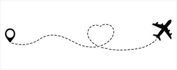 Airplane line path vector icon.Travel icon 
