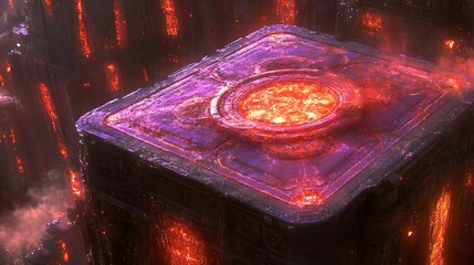 Glowing Lava Cube, Fantasy Cityscape