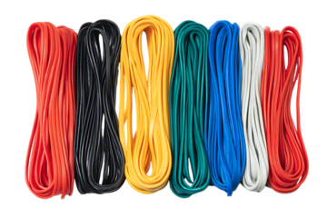 Colorful rolls of plastic cord electrical wire