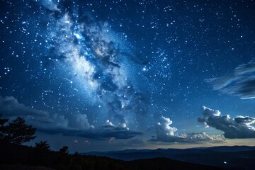 Fototapeta premium Northern lights illuminate the winter night sky over a dark mountain landscape