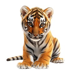 Obraz premium Adorable baby tiger cub sitting isolated on white background