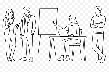  Minimalist Line Art of Business Presentation and Team Collaboration – Office Meeting Illustration