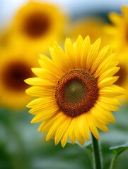 Obraz premium A close up of a sunflower in a field of sunflowers