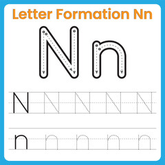 Letter Formation Nn, N Formation, Formation Letter N, Alphabet Tracing N, Letter N Worksheet, Handwriting Practice N, Preschool N, Tracing Nn, Learn To Write N