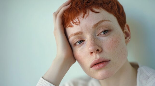 Young Woman with Pale Skin and Anemic Features Looking Weak