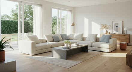 Modern Living Room with White Walls and Oak Flooring