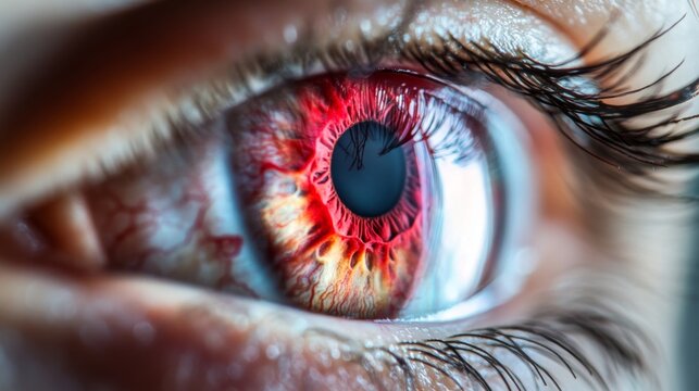 Close-up of Bloodshot Inflamed Sclera with Red Color Details