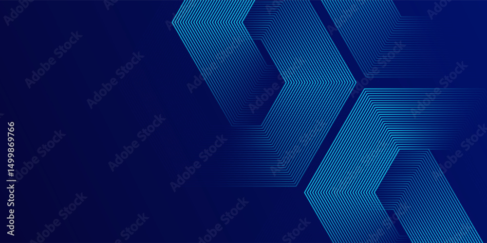 Wall mural dark blue background with hexagon geometric lines pattern. abstract shiny hexagon lines. futuristic 