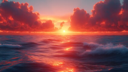 Obraz premium Fiery sunset over a vast ocean