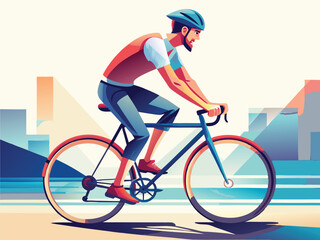 Fototapeta premium male riding bicycle wearing helmet and casual clothing, vector 