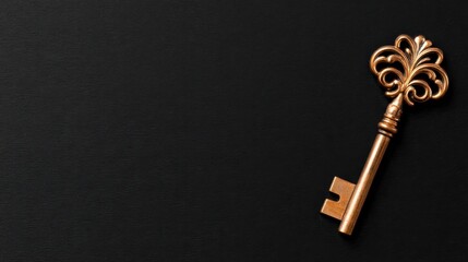 Ornate vintage key resting on a dark surface, symbolizing mystery and unlocking potential