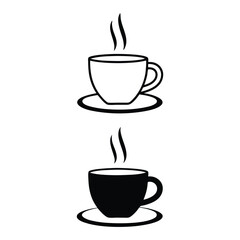 Obraz premium Minimalist Line Art of a Steaming Coffee Cup on Saucer