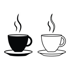 Obraz premium Minimalist Line Art of a Steaming Coffee Cup on Saucer