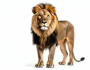 Obraz premium Majestic Lion Portrait: A captivating portrait of a powerful lion, showcasing its impressive mane and regal demeanor, embodying the wild spirit of the African savanna.