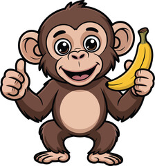 Obraz premium Cute Chimpanzee Vector Banana On Hand