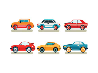 Fototapeta premium Collection of six colorful cartoon cars side view 