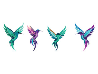Obraz premium Collection of four abstract hummingbird designs in vibrant colors 