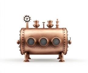 Copper steampunk engine on white background