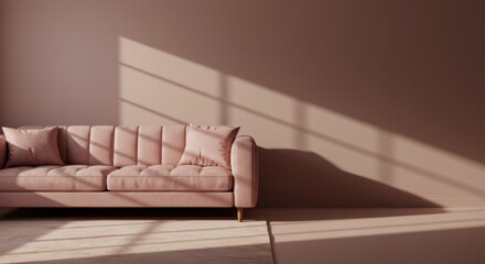 Elegant Dusty Rose Room with Backlit Sofa and Beige Rug